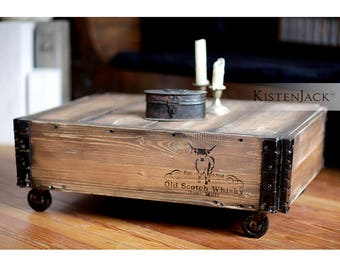 Table basse caisse en bois table en bois à roulettes "Highland"