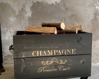 Vintage Wooden Box on Steel Casters Vintage Firewood Box Wooden