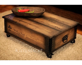 Coffee table wooden box cargo box wooden chest with wheels "Wine Company"