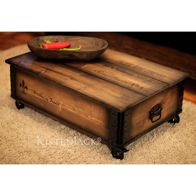 Coffee table wooden box cargo box wooden chest with wheels "Wine Company"