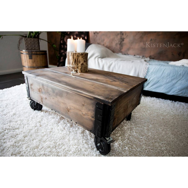 Coffee Table Wooden Box Cargo Box Wooden Chest With Rolls Etsy