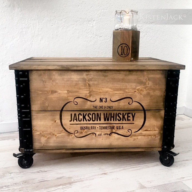 Wooden box cargo box chest table coffee table Jackson Whiskey image 1