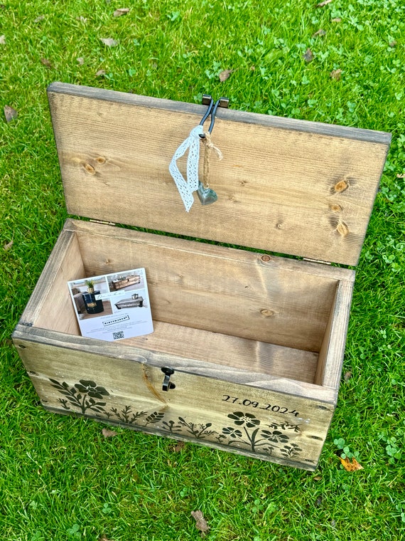 Personalisierung auf Holzkiste mit Schloss Holzbox Truhe Zeitkapsel Aufbewahrungsbox 