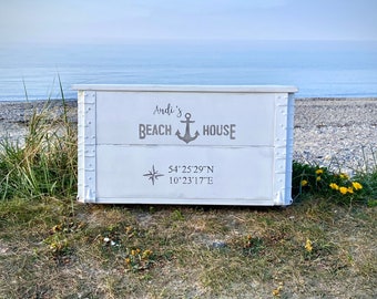 XL wooden box cargo box chest table coffee table "Beach house" customizable