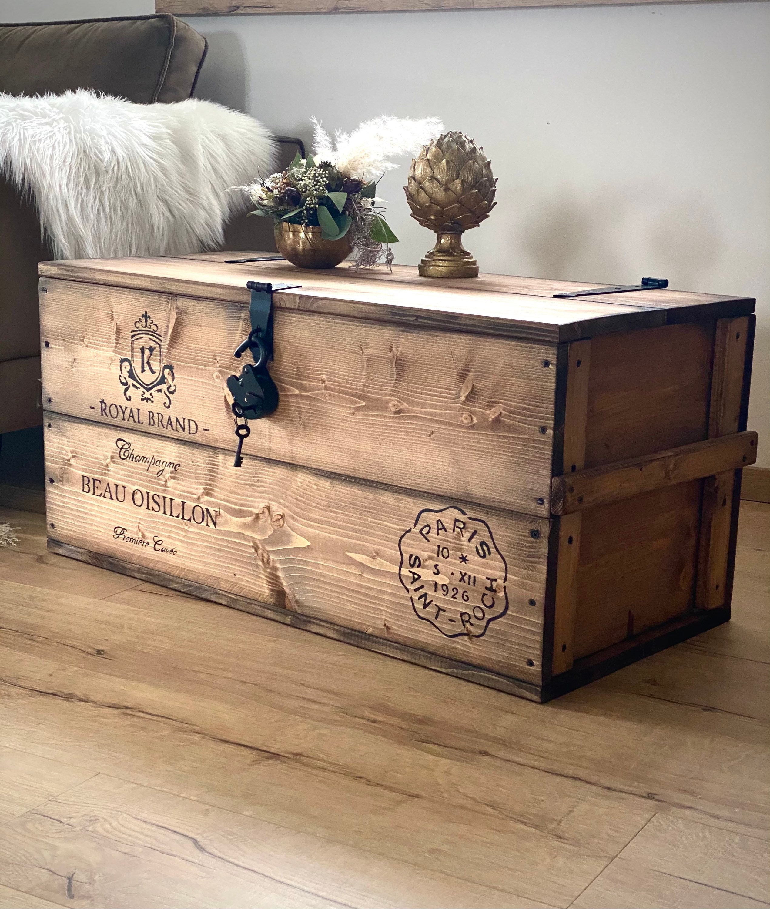 Kist wijnkist houten kist vrachtkist bankje salontafel - België