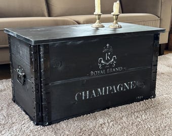 Wine crate, wooden crate, freight crate, chest, table, coffee table "Champagne"