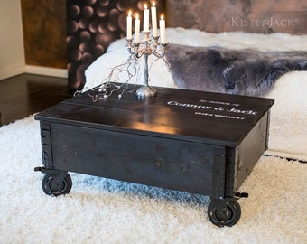 Coffee table wooden box cargo box wooden chest with wheels "Connor"
