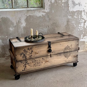 XL wooden box on wheels, cargo box, chest, bench, drinks crate, coffee table