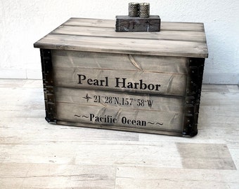 Wooden crate, cargo crate, chest, table, coffee table "Pearl Harbor"