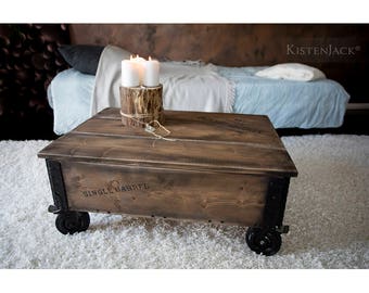 Coffee table wooden box cargo box wooden chest with wheels “Jackson Whiskey”