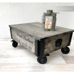 Coffee table wooden box cargo box wooden chest with wheels "Pearl Harbor"