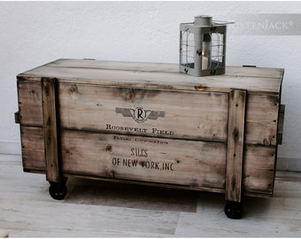 XL caja de madera caja de carga pecho banco mesa de café caja de bebidas en rollos vintage