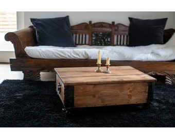 Coffee table wooden box cargo box wooden chest with wheels