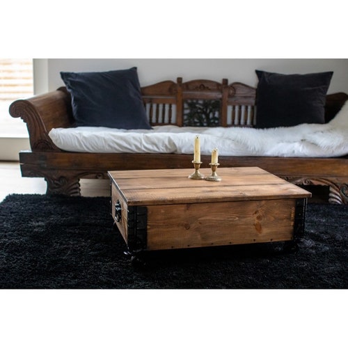 Coffee Table Wooden Box Wooden Table With Wheels Etsy