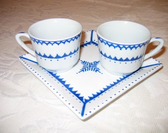 Porcelain coffee cups (duo of cups on a small square tray (Moroccan style). Personal creation.