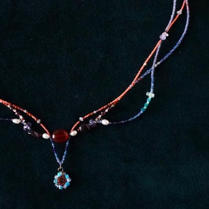 Handmade beaded choker | Carnelian and glass Art nouveau necklace | Venice Carnival inspired