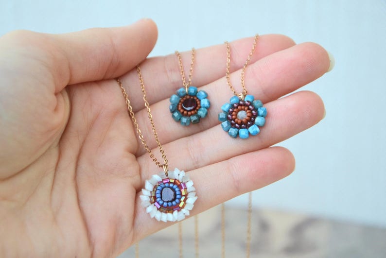 This collection is something new for me. I loved making these tiny flowers, more are coming soon! 
The pendant's size is 15 millimetres in diameter. 
The chain's length is 44.5-46 cm, or just send me a dm if you need a different measure!