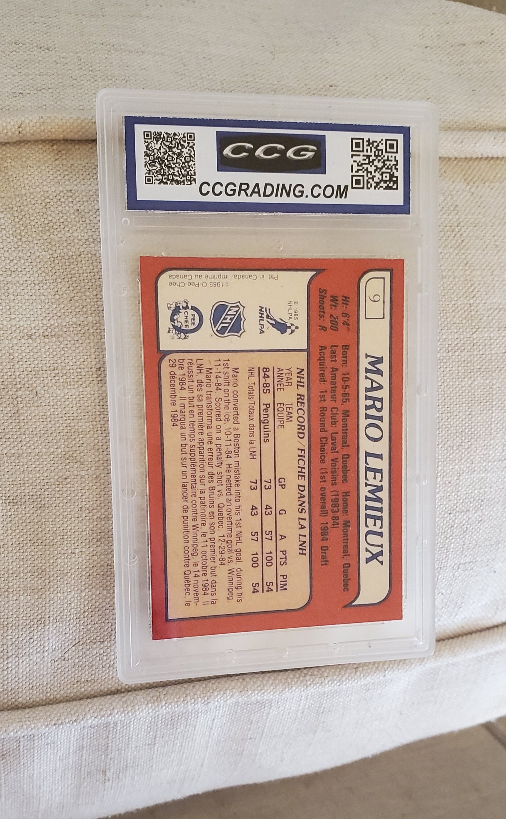 Graded Gem Mint 10 Reprint Rookie MARIO LEMIEUX Pittsburgh