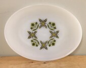 Anchor Hocking Milk Glass Platter Meadow Green Dinnerware Oven Proof Made in USA Four Leaf Clover
