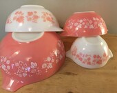 Pyrex Pink Gooseberry Cinderella Bowls Complete Set of 4, Retro 1957, Rare Set, Great Vintage Condition