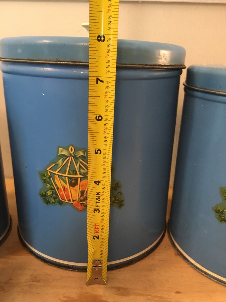 Vintage Metal Blue Canisters with Lids Set of Four 4 from Etsy