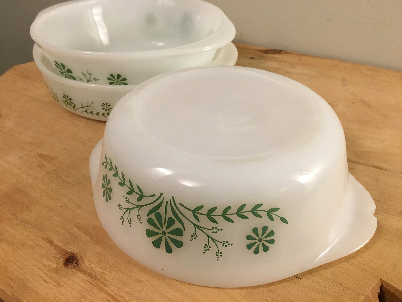 Vintage Glasbake Green Daisy Flower Casserole Dish Set White Etsy