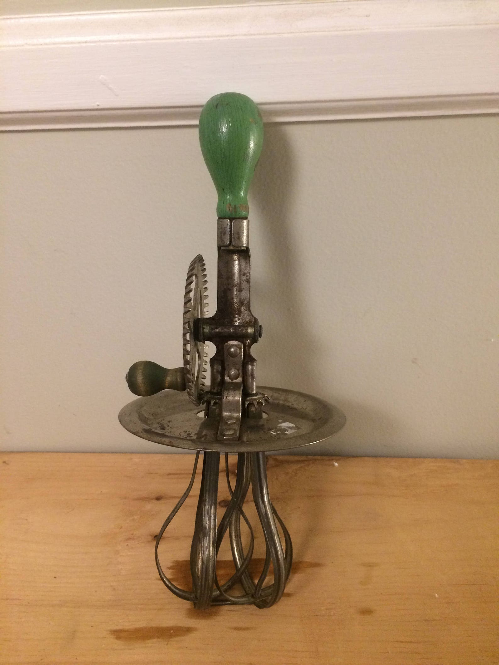 Vintage A & J Egg Beater / Mixer Green Wood Handles Pat. Etsy