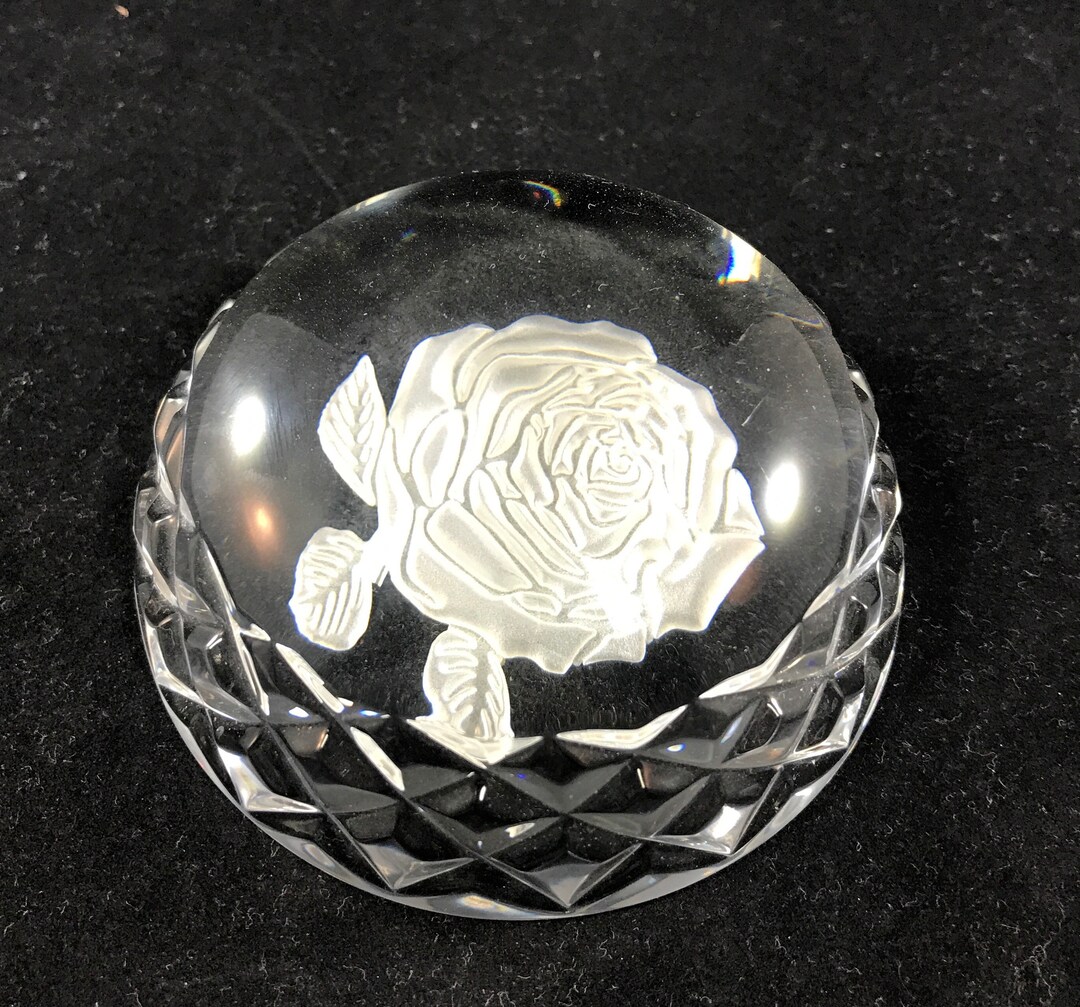 Waterford Crystal Etched Rose Paperweight Etsy