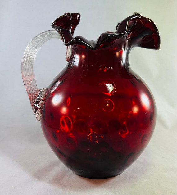 Large Fenton Coin Dot Ruby Overlay 2qt Pitcher 