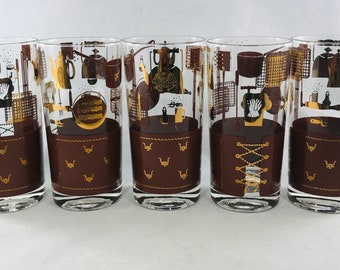 5 MCM Dude Ranch BBQ Tall Cocktail Glasses