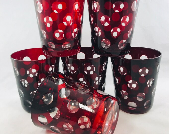 6 Cut to Clear Ruby Red Cocktail Glasses Etsy
