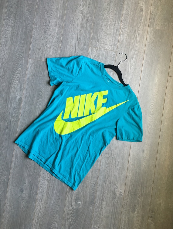 Vintage nike shirt mens S neon yellow green and bright blue | Etsy