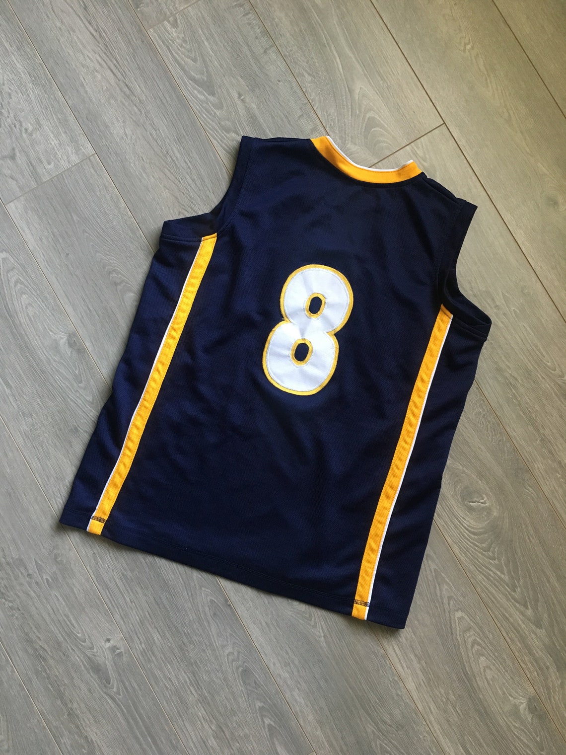 Vintage basketball jersey number 8 uptempo air navy and gold | Etsy