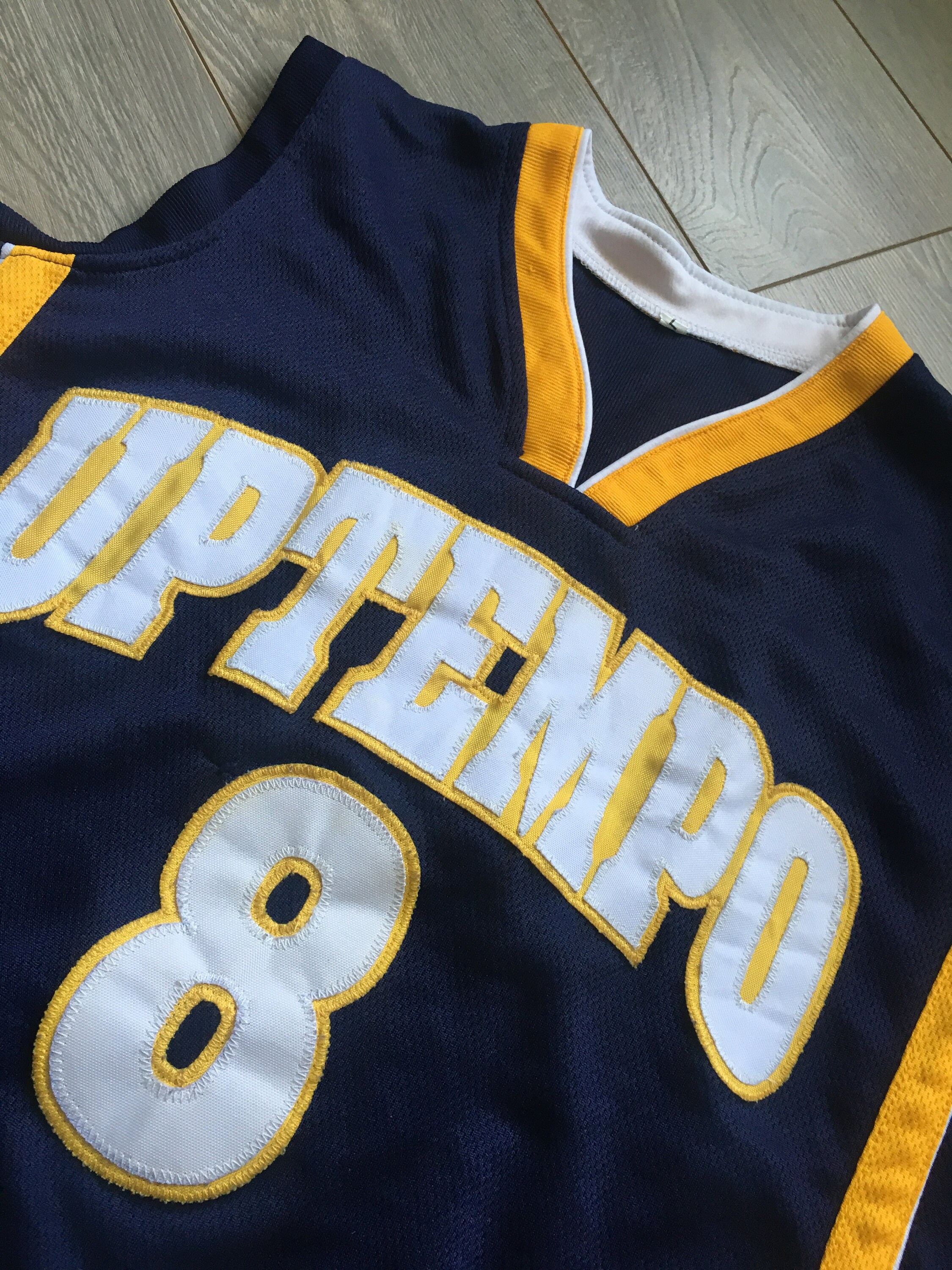 Vintage basketball jersey number 8 uptempo air navy and gold | Etsy