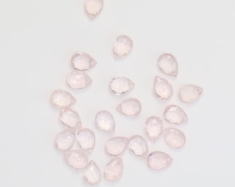 Pink Rose Quartz 7x5mm Hand Faceted Pear Briolette Beads Natural Semi Precious Gemstone Beads  Pieces
