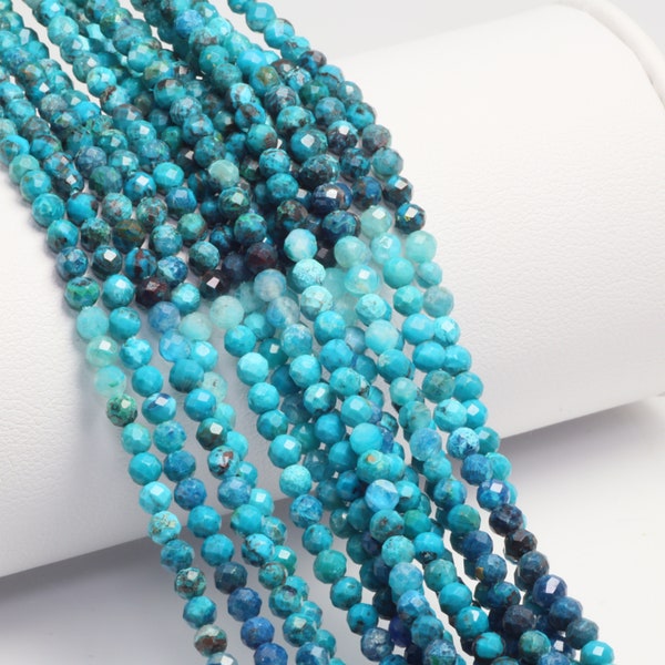 Ombre Chrysocolla 3mm Faceted Rounds 13" Bead Strand