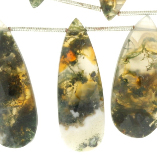 Green Moss Agate 30x12mm Faceted Pear Shaped Briolettes 8" Bead Strand