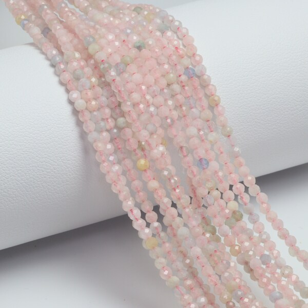 Pink Morganite 2.5mm Faceted Rounds 13" Bead Strand