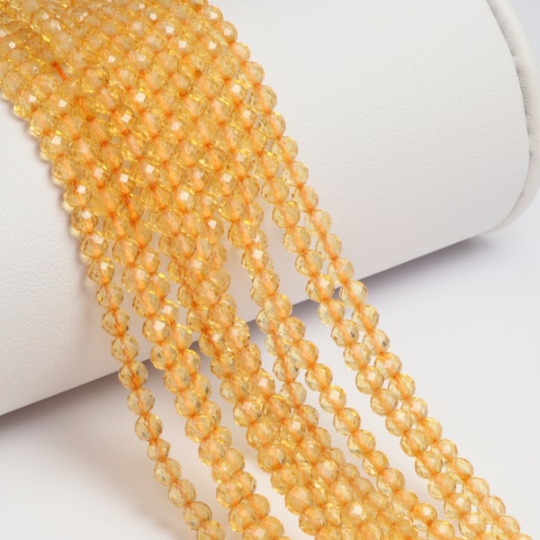 Yellow Citrine 3mm Faceted Rounds 13" Bead Strand