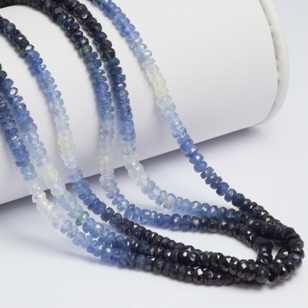Ombre Blue and White Sapphire 3mm Hand Faceted Rondelles 16" Bead Strand