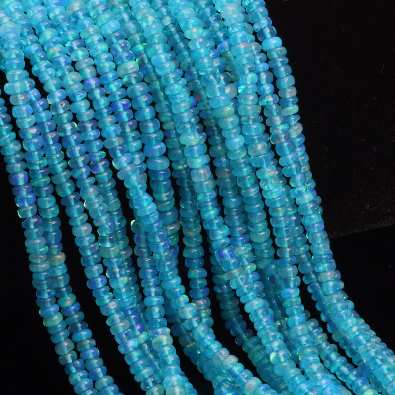 Teal Ethiopian Opal 3mm Smooth Rondelles 16 Bead Strand image 1