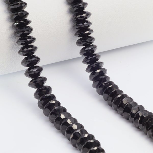 Black Spinel 9mm German Cut Faceted Rondelles 13" Bead Strand