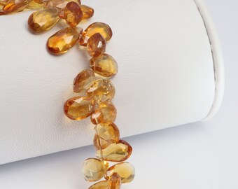 Orange Madeira Citrine 9x6mm Faceted Pear Shaped Briolettes 8" Bead Strand