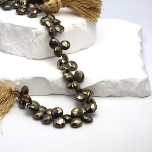 Natural Pyrite 10mm Faceted Heart Shaped Briolettes Bead Strand