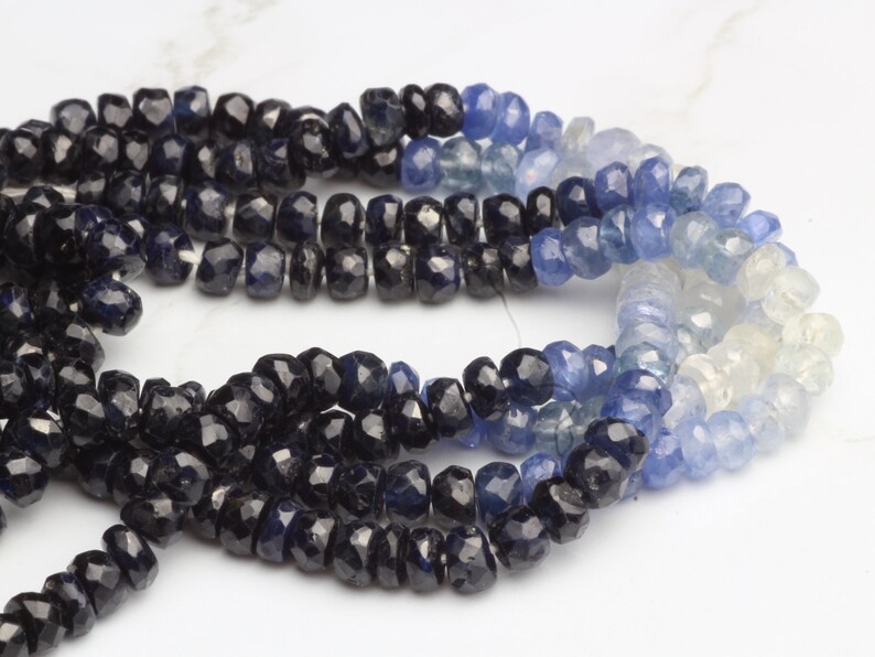 Ombre Blue and White shops Sapphire 4mm Hand Faceted Rondelles 16