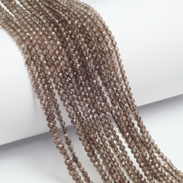 Smoky Quartz 2mm Faceted Rounds 13" Bead Strand