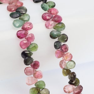 Watermelon Tourmaline 7x5mm Faceted Pear Shaped Briolettes 8" Bead Strand