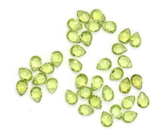 Green Peridot 7x5mm Hand Faceted Pear Briolette Beads Natural Semi Precious Gemstone Beads  Pieces