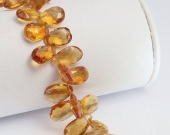 Orange Madeira Citrine 9x7mm Faceted Pear Shaped Briolettes 8" Bead Strand