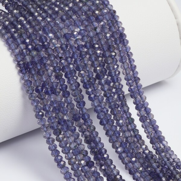 Blue Iolite 3mm Faceted Rondelles 13" Bead Strand